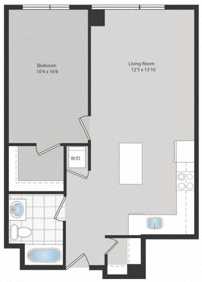 Floor plan for 1 bed, 1 bath, 732 sqft